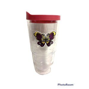 TERVIS Tumbler Embroidered Butterfly Purple yellow  Slide Lid 24oz